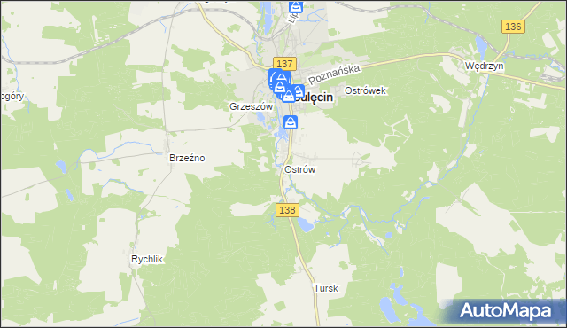 mapa Ostrów gmina Sulęcin, Ostrów gmina Sulęcin na mapie Targeo