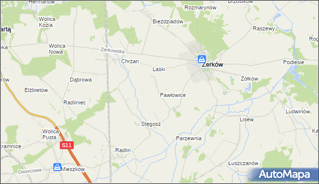 mapa Pawłowice gmina Żerków, Pawłowice gmina Żerków na mapie Targeo