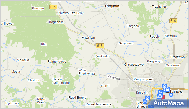 mapa Pawłówko gmina Regimin, Pawłówko gmina Regimin na mapie Targeo