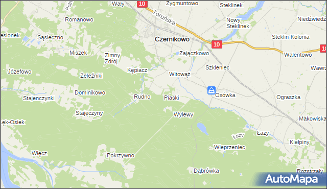 mapa Piaski gmina Czernikowo, Piaski gmina Czernikowo na mapie Targeo