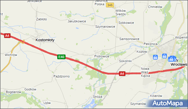 mapa Piotrowice gmina Kostomłoty, Piotrowice gmina Kostomłoty na mapie Targeo