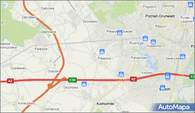 mapa Plewiska gmina Komorniki, Plewiska gmina Komorniki na mapie Targeo