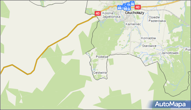 mapa Podlesie gmina Głuchołazy, Podlesie gmina Głuchołazy na mapie Targeo