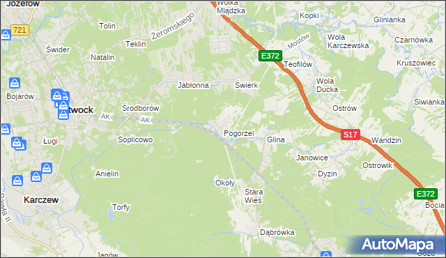 mapa Pogorzel gmina Celestynów, Pogorzel gmina Celestynów na mapie Targeo