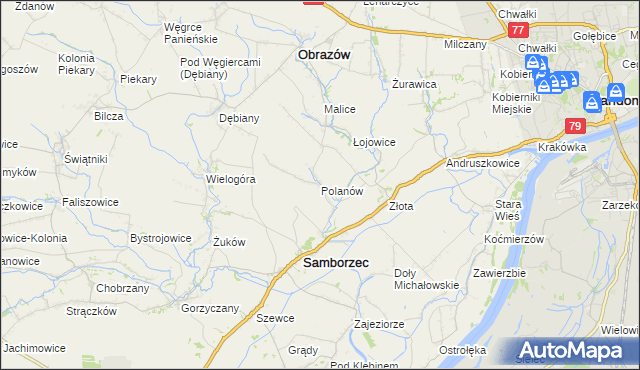 mapa Polanów gmina Samborzec, Polanów gmina Samborzec na mapie Targeo