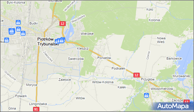 mapa Poniatów gmina Sulejów, Poniatów gmina Sulejów na mapie Targeo