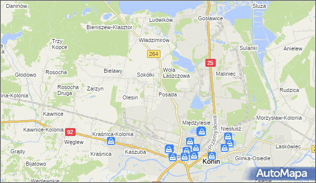 mapa Posada gmina Kazimierz Biskupi, Posada gmina Kazimierz Biskupi na mapie Targeo