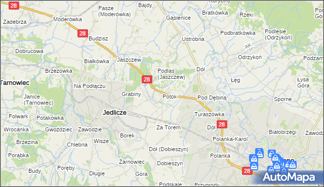 mapa Potok gmina Jedlicze, Potok gmina Jedlicze na mapie Targeo
