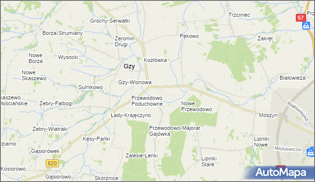 mapa Przewodowo-Parcele, Przewodowo-Parcele na mapie Targeo