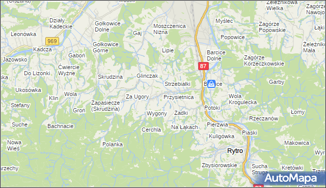 mapa Przysietnica gmina Stary Sącz, Przysietnica gmina Stary Sącz na mapie Targeo