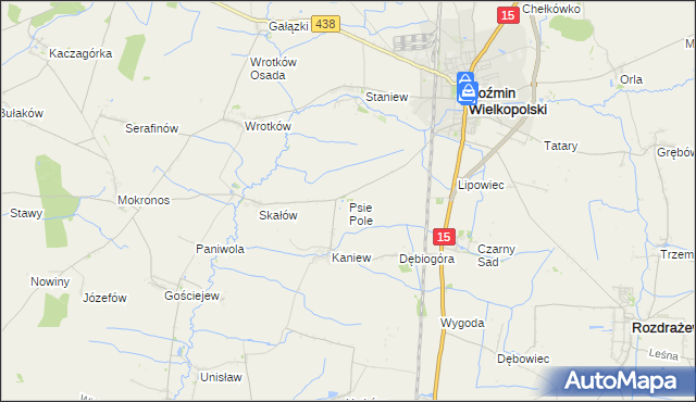 mapa Psie Pole gmina Koźmin Wielkopolski, Psie Pole gmina Koźmin Wielkopolski na mapie Targeo