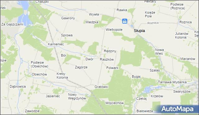 mapa Raszków gmina Słupia, Raszków gmina Słupia na mapie Targeo