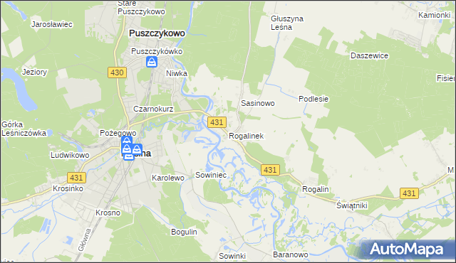 mapa Rogalinek, Rogalinek na mapie Targeo