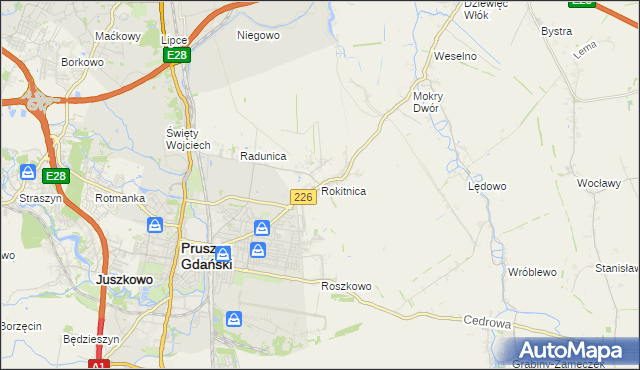 mapa Rokitnica gmina Pruszcz Gdański, Rokitnica gmina Pruszcz Gdański na mapie Targeo