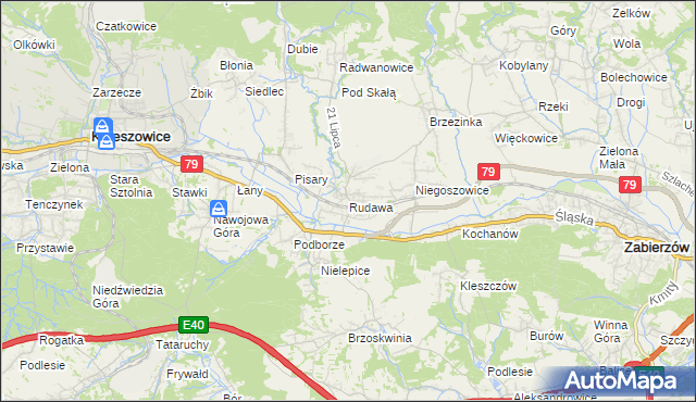 mapa Rudawa gmina Zabierzów, Rudawa gmina Zabierzów na mapie Targeo