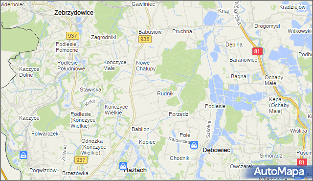 mapa Rudnik gmina Hażlach, Rudnik gmina Hażlach na mapie Targeo