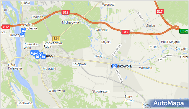 mapa Rudy gmina Końskowola, Rudy gmina Końskowola na mapie Targeo