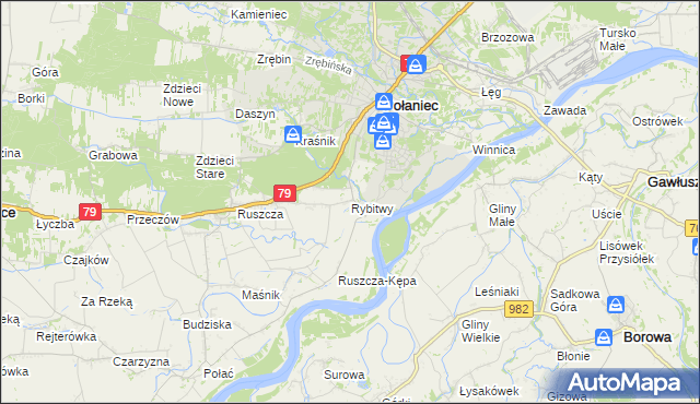 mapa Rybitwy gmina Połaniec, Rybitwy gmina Połaniec na mapie Targeo