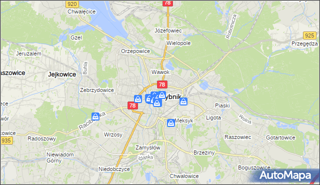 mapa Rybnika, Rybnik na mapie Targeo