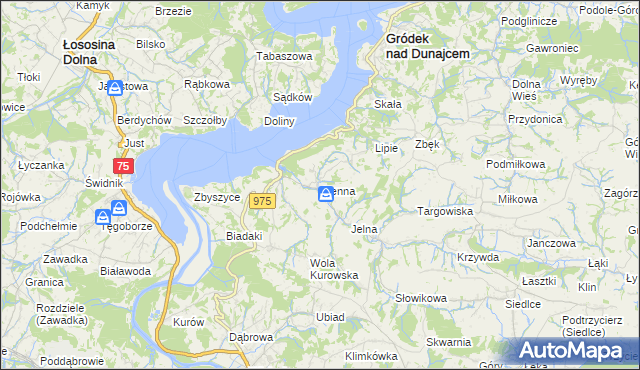 mapa Sienna gmina Gródek nad Dunajcem, Sienna gmina Gródek nad Dunajcem na mapie Targeo