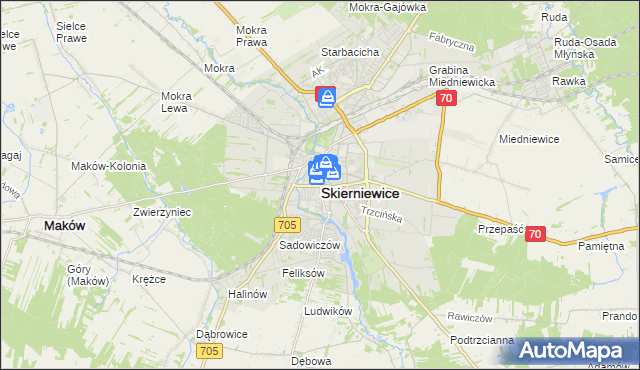 mapa Skierniewic, Skierniewice na mapie Targeo