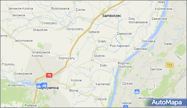 mapa Skotniki gmina Samborzec, Skotniki gmina Samborzec na mapie Targeo