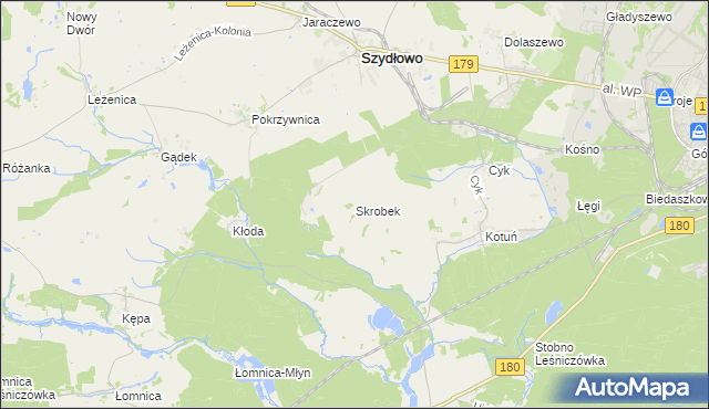 mapa Skrobek gmina Szydłowo, Skrobek gmina Szydłowo na mapie Targeo
