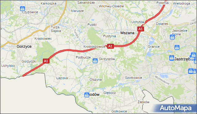 mapa Skrzyszów gmina Godów, Skrzyszów gmina Godów na mapie Targeo