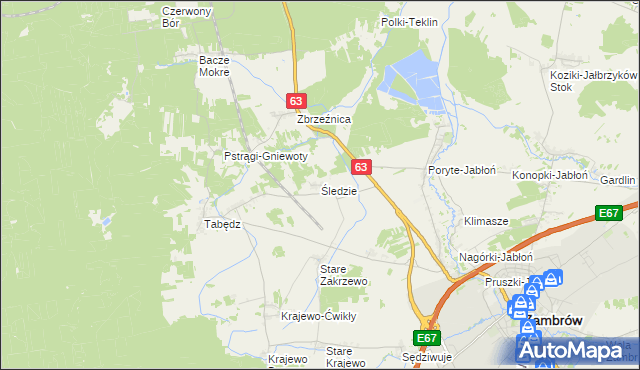 mapa Śledzie gmina Zambrów, Śledzie gmina Zambrów na mapie Targeo