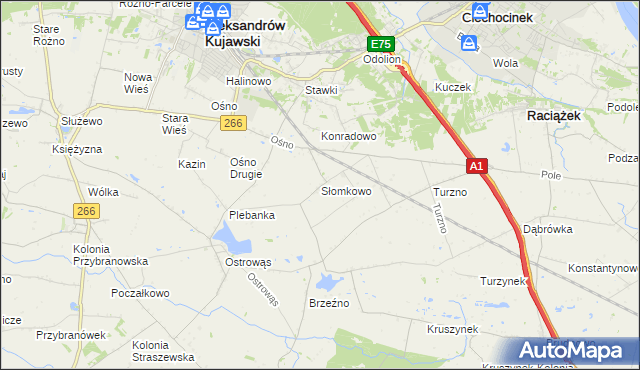 mapa Słomkowo gmina Aleksandrów Kujawski, Słomkowo gmina Aleksandrów Kujawski na mapie Targeo