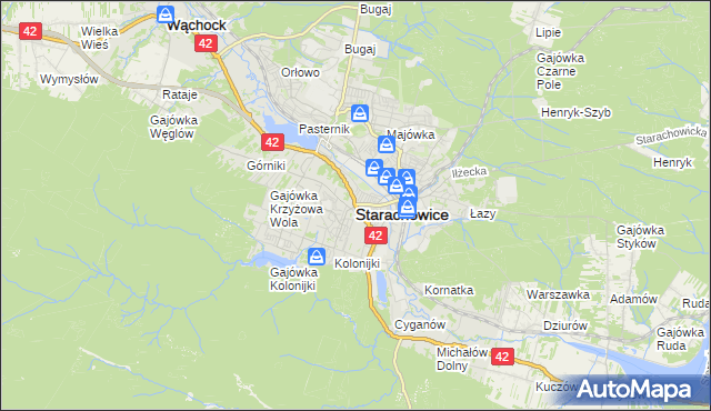 mapa Starachowic, Starachowice na mapie Targeo