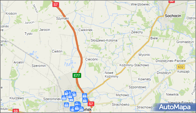 mapa Stare Koziminy, Stare Koziminy na mapie Targeo