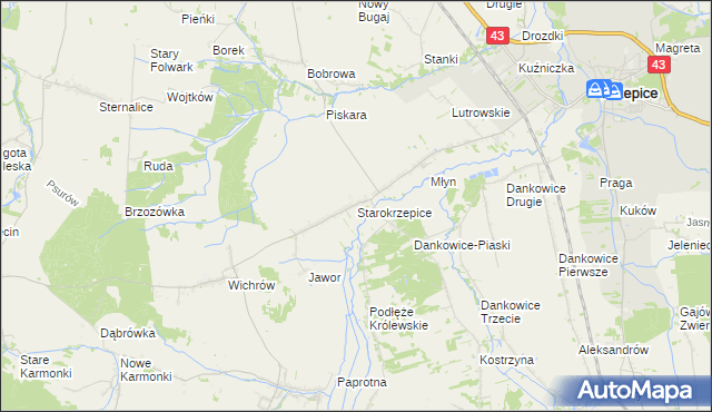 mapa Starokrzepice, Starokrzepice na mapie Targeo