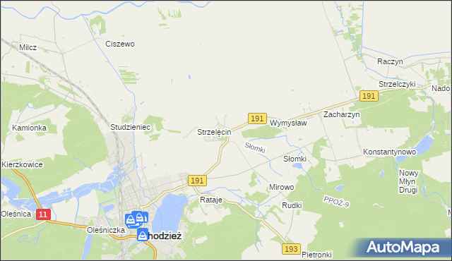mapa Strzelce gmina Chodzież, Strzelce gmina Chodzież na mapie Targeo