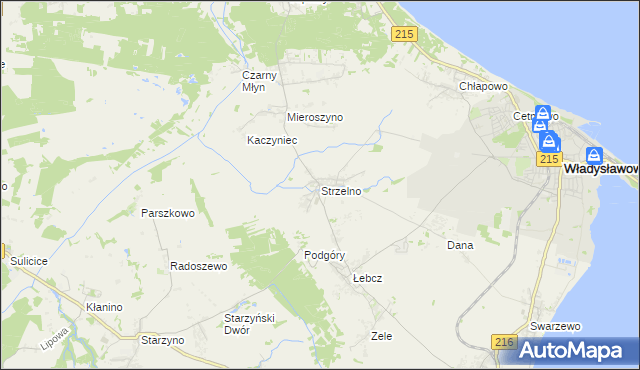 mapa Strzelno gmina Puck, Strzelno gmina Puck na mapie Targeo