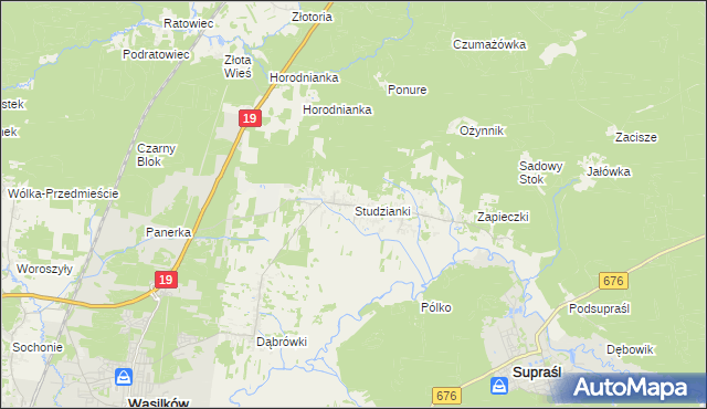 mapa Studzianki gmina Wasilków, Studzianki gmina Wasilków na mapie Targeo