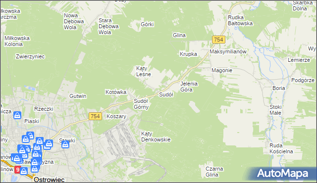mapa Sudół gmina Bodzechów, Sudół gmina Bodzechów na mapie Targeo
