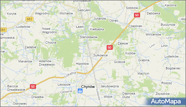 mapa Sułkowice gmina Chynów, Sułkowice gmina Chynów na mapie Targeo