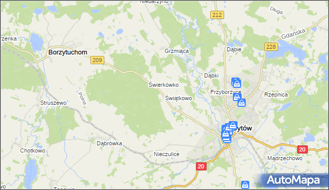mapa Świątkowo gmina Bytów, Świątkowo gmina Bytów na mapie Targeo