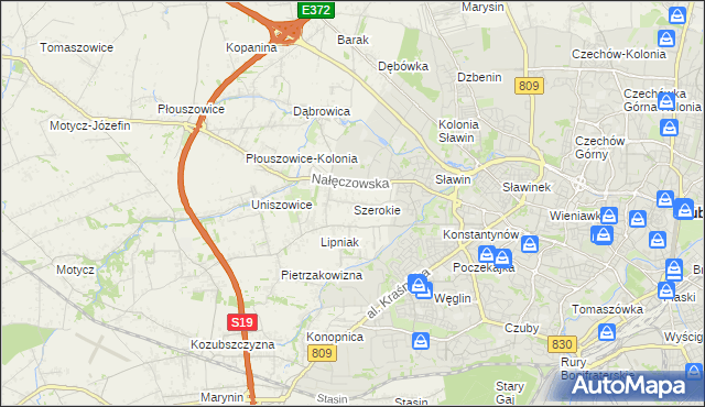 mapa Szerokie gmina Konopnica, Szerokie gmina Konopnica na mapie Targeo