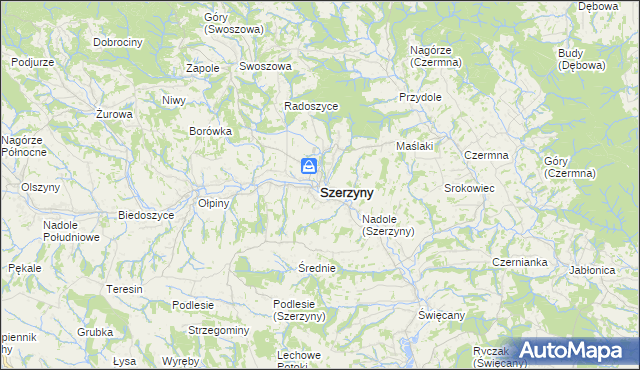 mapa Szerzyny, Szerzyny na mapie Targeo