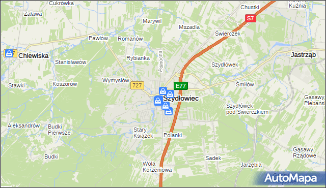 mapa Szydłowiec, Szydłowiec na mapie Targeo