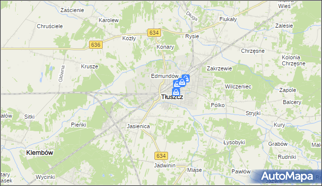 mapa Tłuszcz powiat wołomiński, Tłuszcz powiat wołomiński na mapie Targeo