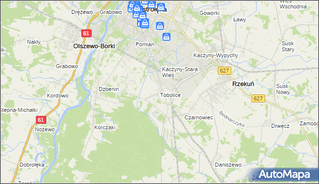 mapa Tobolice gmina Rzekuń, Tobolice gmina Rzekuń na mapie Targeo
