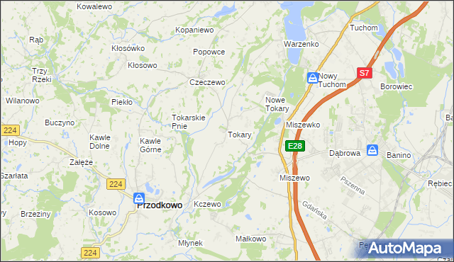 mapa Tokary gmina Przodkowo, Tokary gmina Przodkowo na mapie Targeo