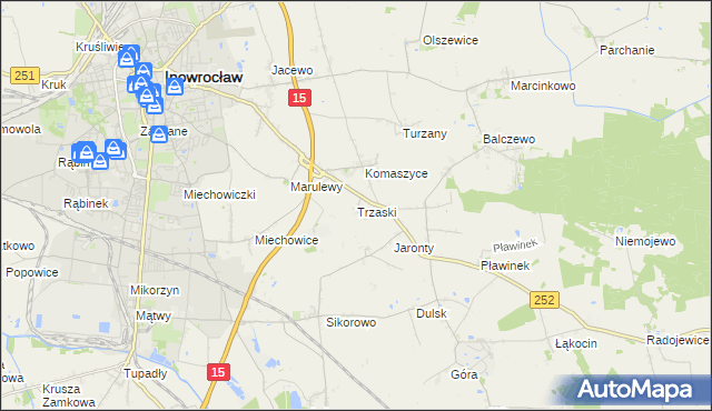 mapa Trzaski gmina Inowrocław, Trzaski gmina Inowrocław na mapie Targeo