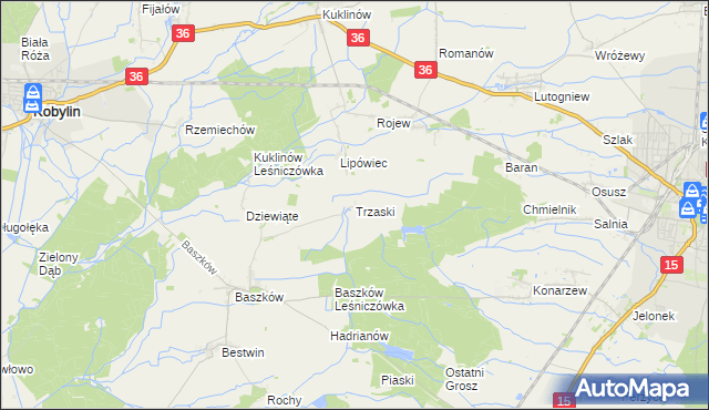 mapa Trzaski gmina Zduny, Trzaski gmina Zduny na mapie Targeo