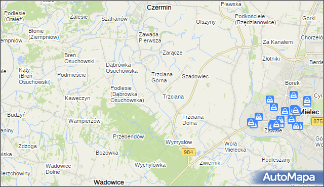 mapa Trzciana gmina Czermin, Trzciana gmina Czermin na mapie Targeo