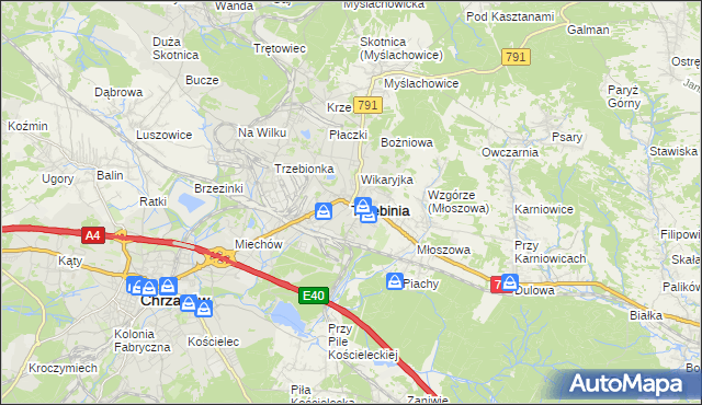 mapa Trzebinia powiat chrzanowski, Trzebinia powiat chrzanowski na mapie Targeo