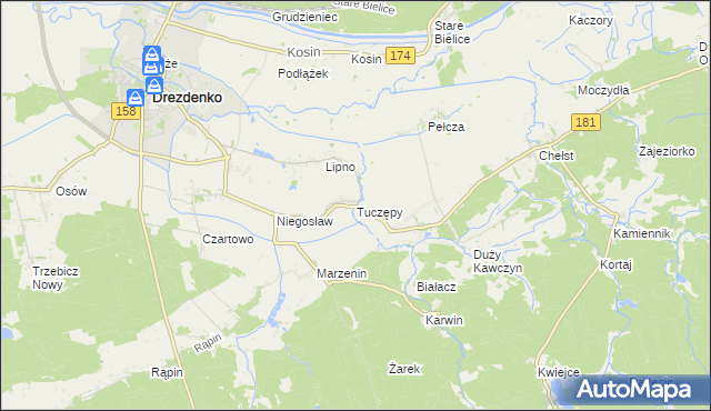 mapa Tuczępy gmina Drezdenko, Tuczępy gmina Drezdenko na mapie Targeo